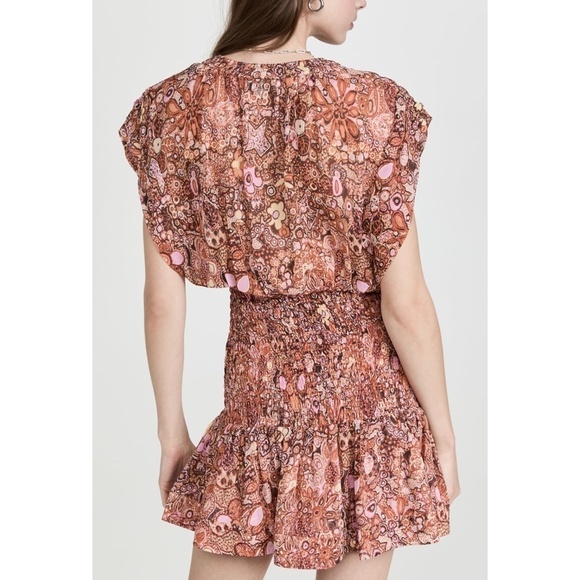 NWT A.L.C. Carly Smocked Print Silk Mini Dress in Sorbet Multi Sz. 10 - Picture 9 of 15